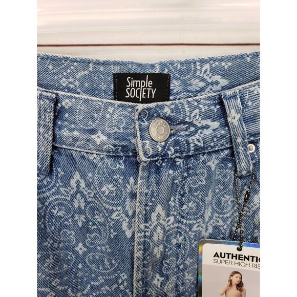 Simple Society Super High Rise Straight Leg Paisley Pattern Jeans Junior's 7 - Picture 8 of 12